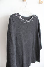 Cable & Gauge Gray Silver Ring Neckline Knit Top | M