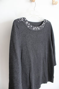 Cable & Gauge Gray Silver Ring Neckline Knit Top | M