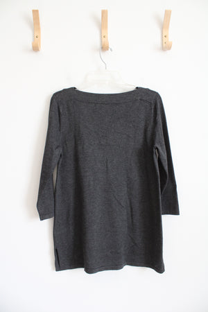 Cable & Gauge Gray Silver Ring Neckline Knit Top | M