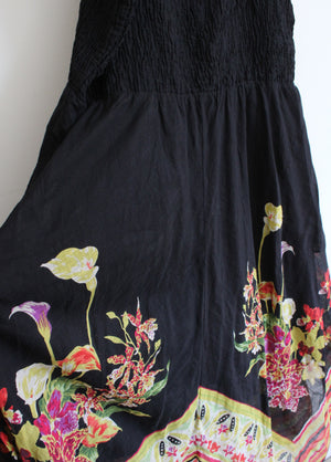 Soft Surroundings Smocked Multi-Colored Floral Black Maxi Dress | 2X