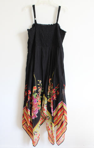 Soft Surroundings Smocked Multi-Colored Floral Black Maxi Dress | 2X