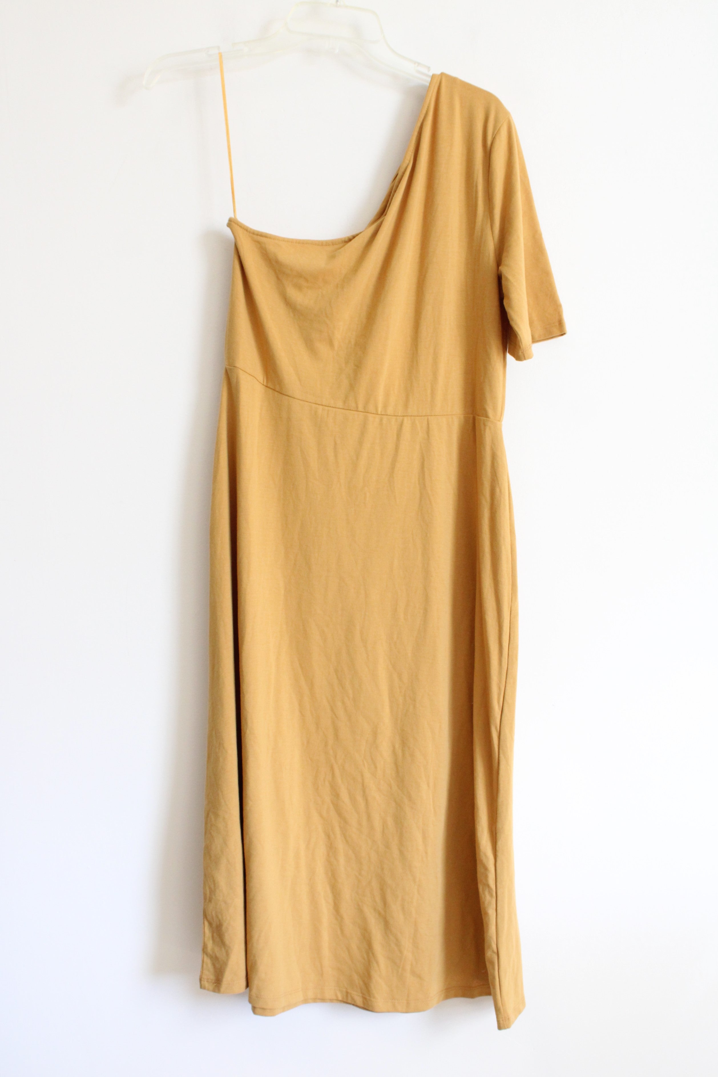 NEW Who What Wear Gold One Shoulder Knit Midi Dress | M