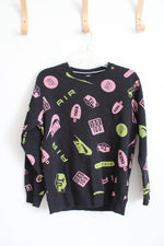 Nike Air Pink & Green Logo Black Pullover Sweatshirt | XS