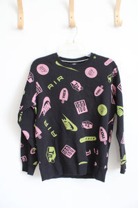Nike Air Pink & Green Logo Black Pullover Sweatshirt | XS