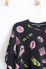 Nike Air Pink & Green Logo Black Pullover Sweatshirt | XS