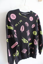 Nike Air Pink & Green Logo Black Pullover Sweatshirt | XS