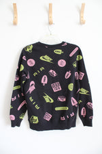 Nike Air Pink & Green Logo Black Pullover Sweatshirt | XS