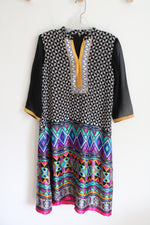 Multi-Colored Patterned Long Sleeved Kaftan Dress | 38