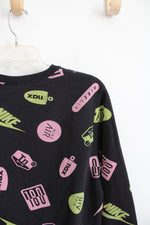 Nike Air Pink & Green Logo Black Pullover Sweatshirt | XS