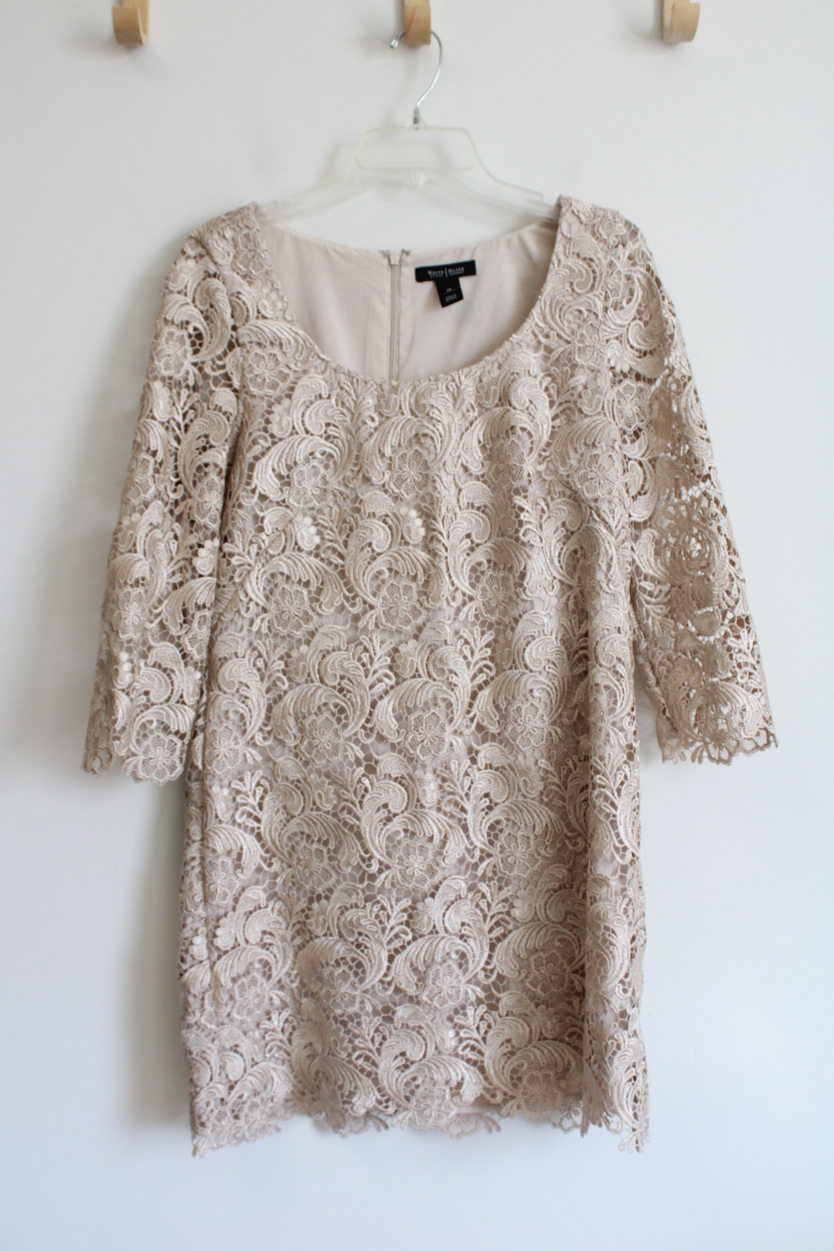 White House Black Market Champagne Lace Dress | 10