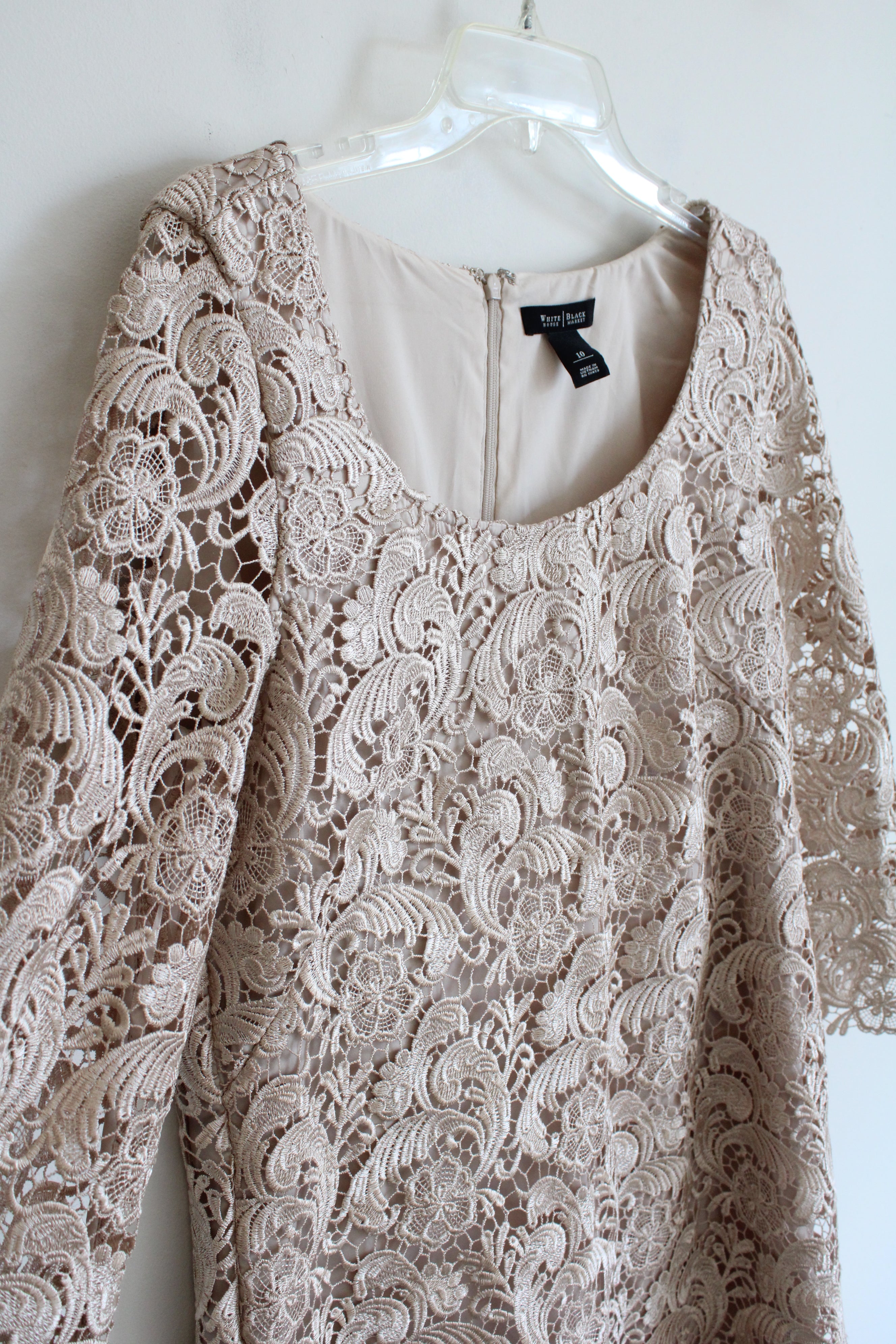 White House Black Market Champagne Lace Dress | 10