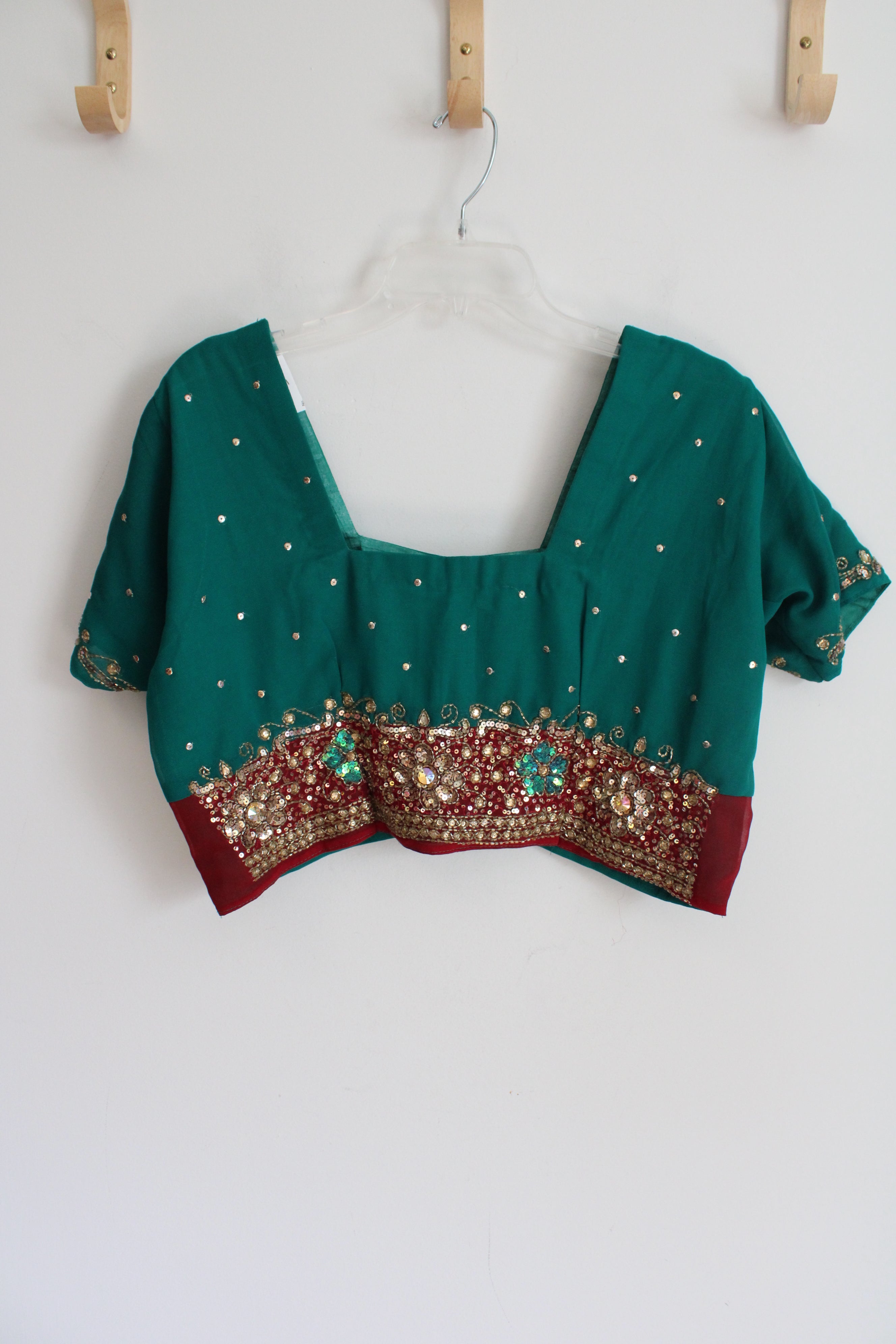 NEW Green Maroon & Gold Sequined Cropped Top | L/XL