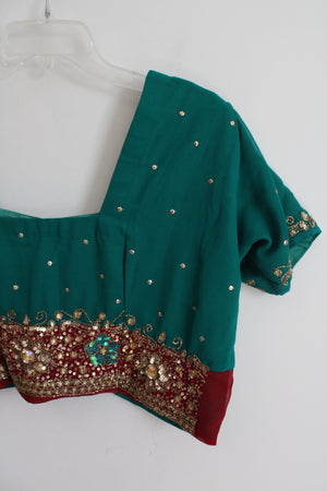 NEW Green Maroon & Gold Sequined Cropped Top | L/XL