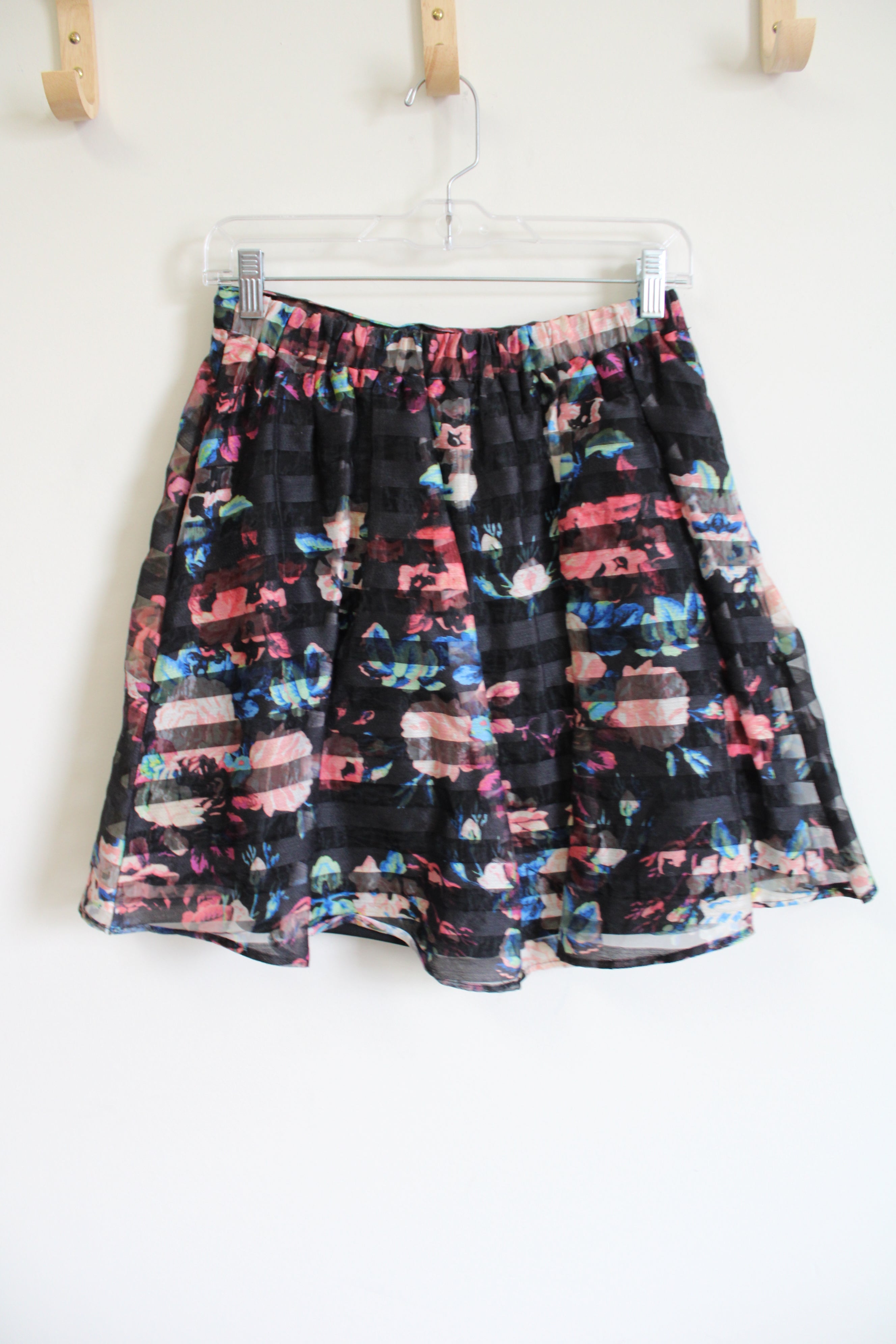 Xhilaration Black Floral Striped Skirt S Jubilee Thrift