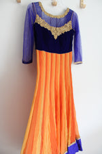 Cobalt Blue Orange & Gold Beaded Long Sleeved Dress | M