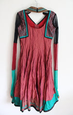 Red Brown Green & Black Gold Edged Long Sleeved Dress | M