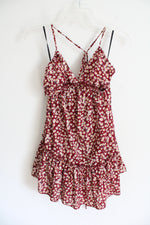 Shein White Floral Maroon Dress | S