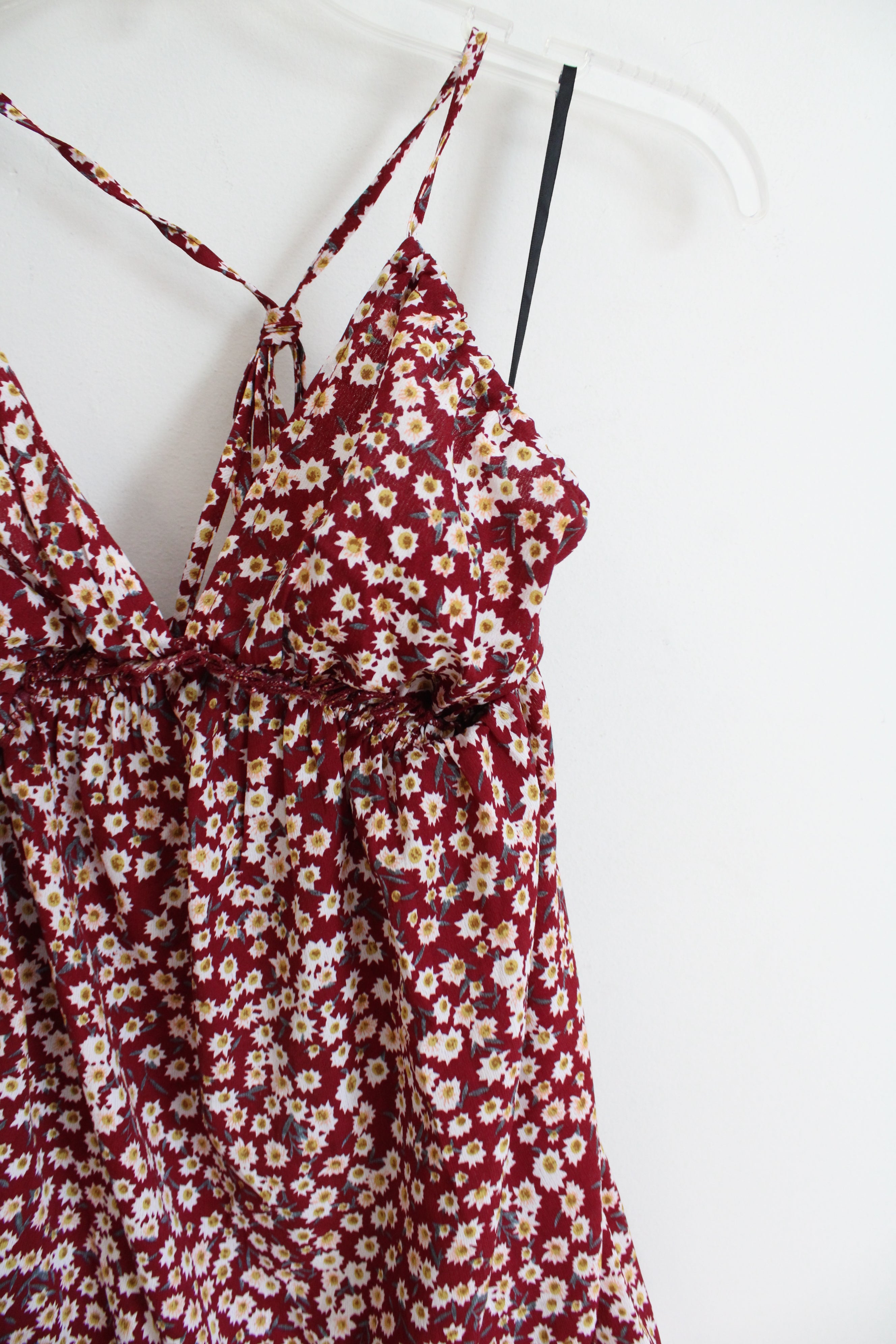 Shein White Floral Maroon Dress | S