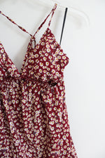 Shein White Floral Maroon Dress | S