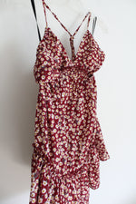 Shein White Floral Maroon Dress | S