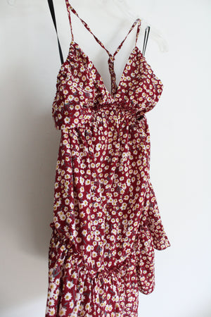 Shein White Floral Maroon Dress | S