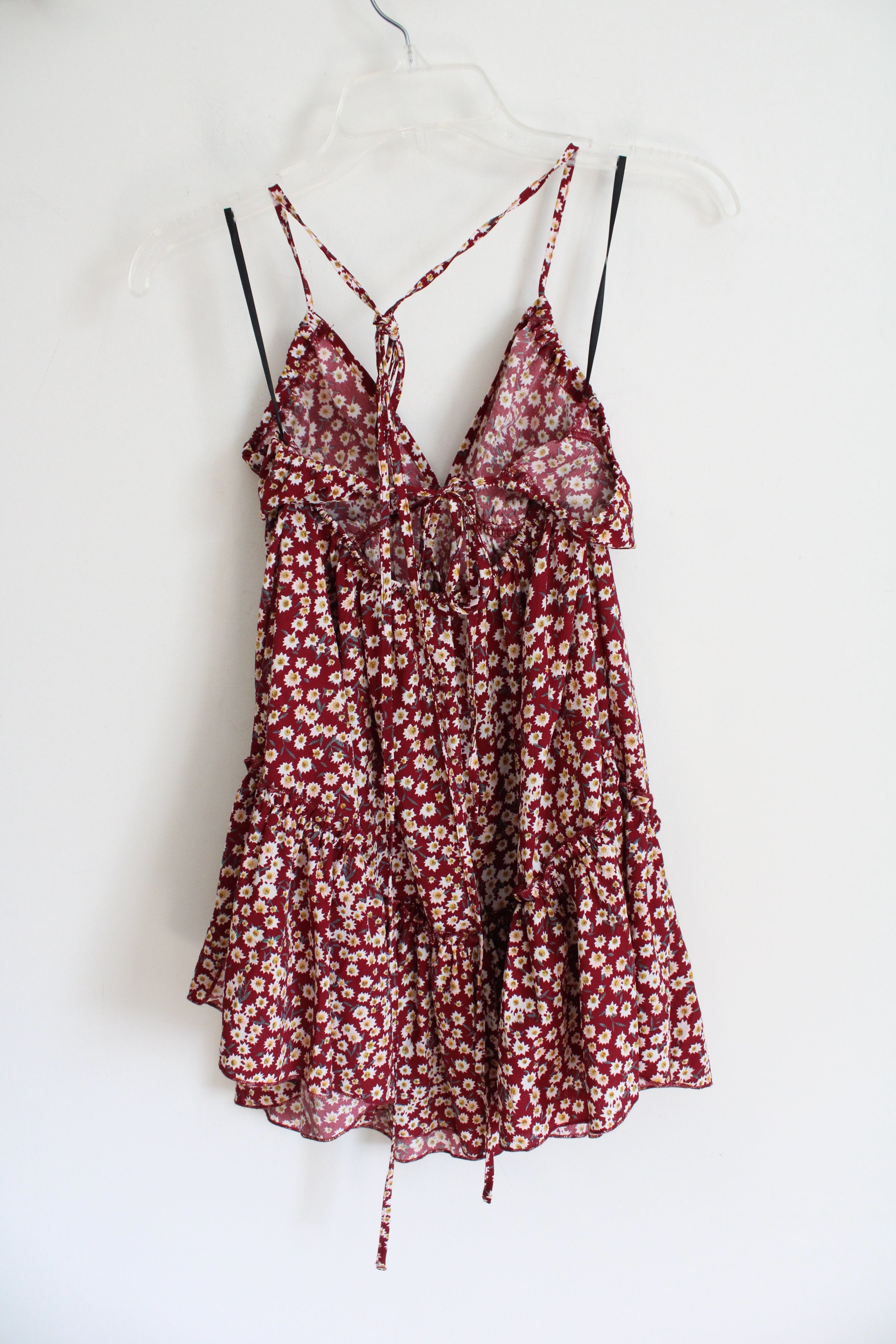 Shein White Floral Maroon Dress | S