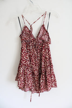 Shein White Floral Maroon Dress | S