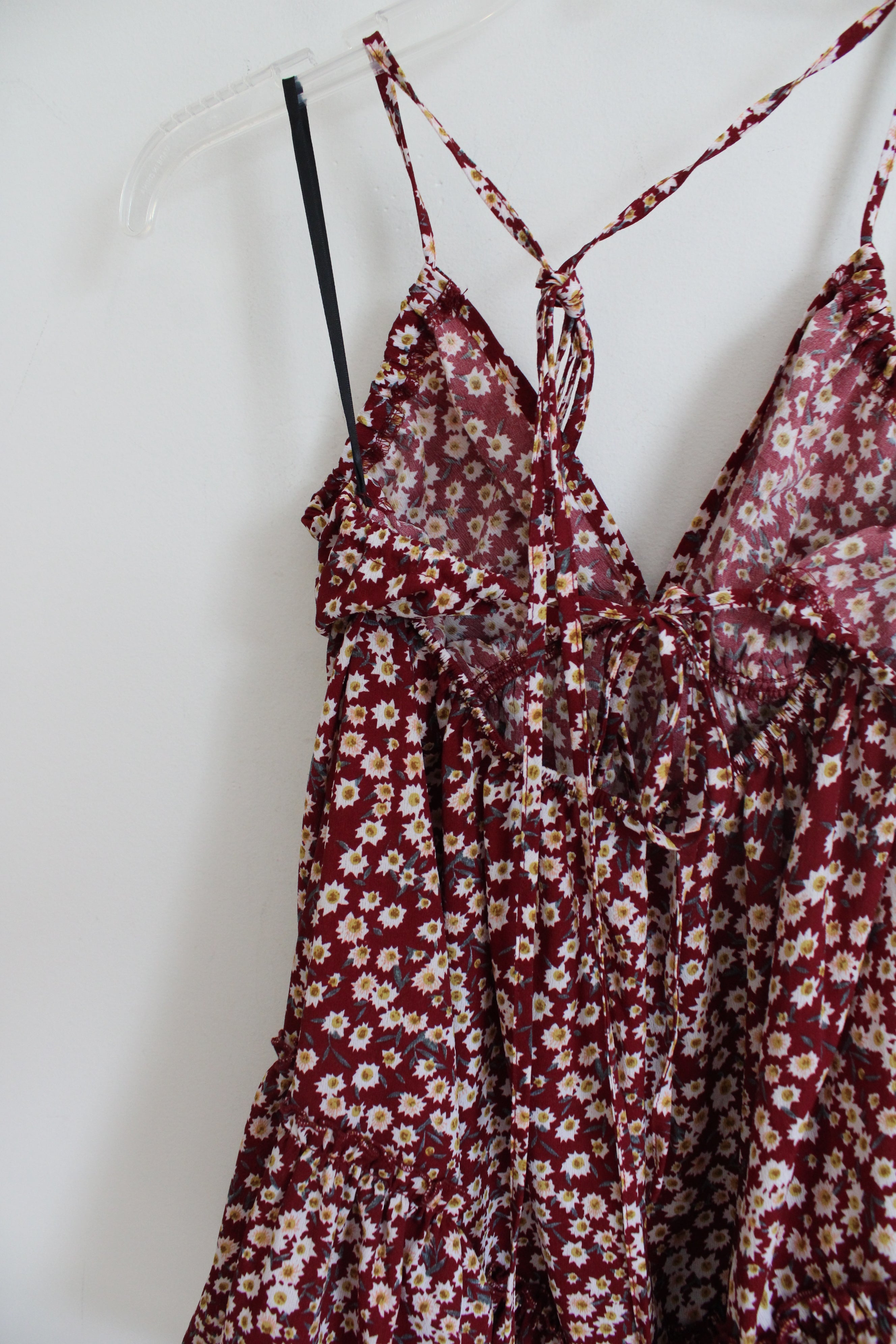 Shein White Floral Maroon Dress | S