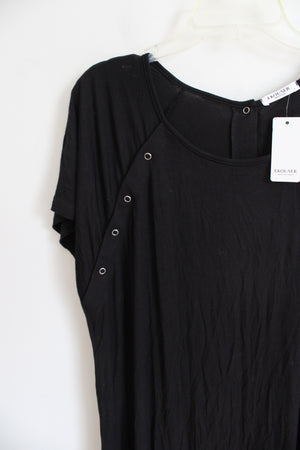 NEW Ekouaer Solid Black Snap Buttoned Dress | L