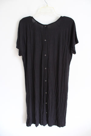 NEW Ekouaer Solid Black Snap Buttoned Dress | L