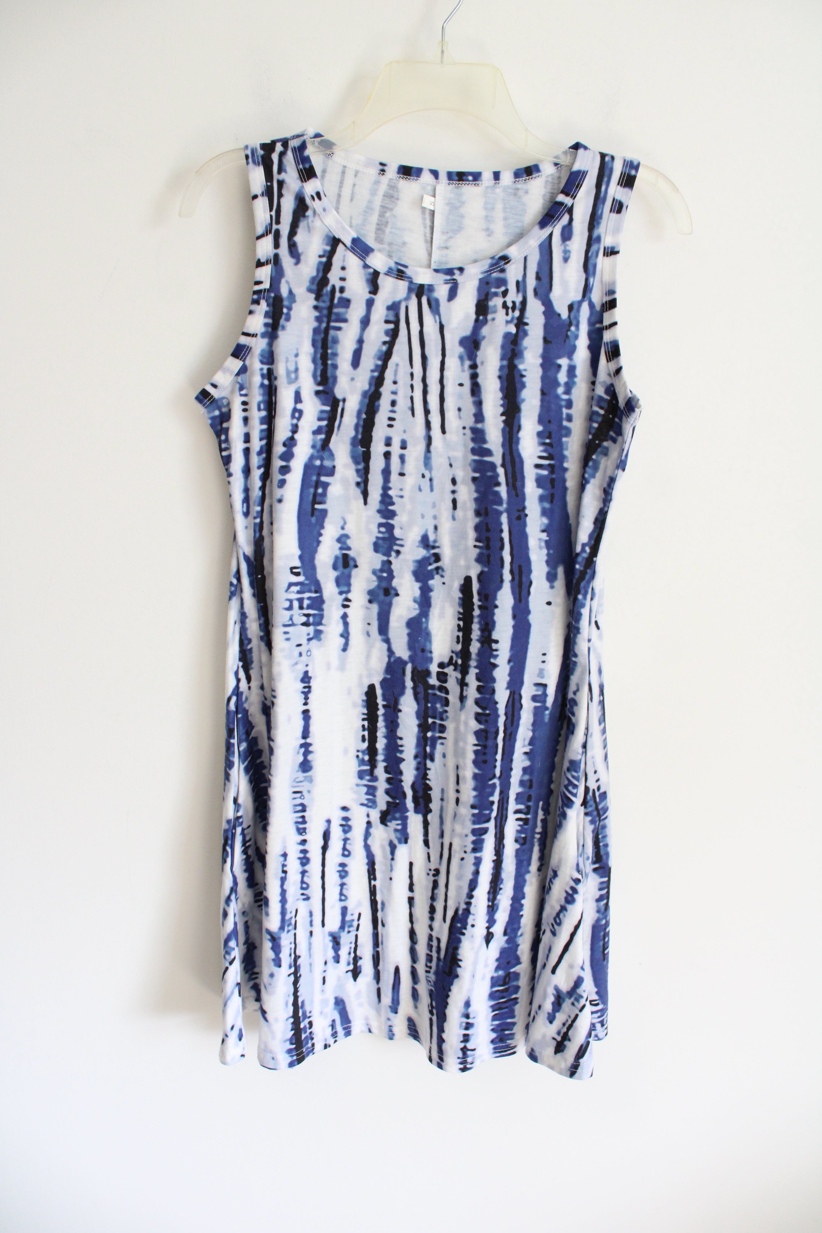 Blue & White Patterned Sleeveless Dress | S