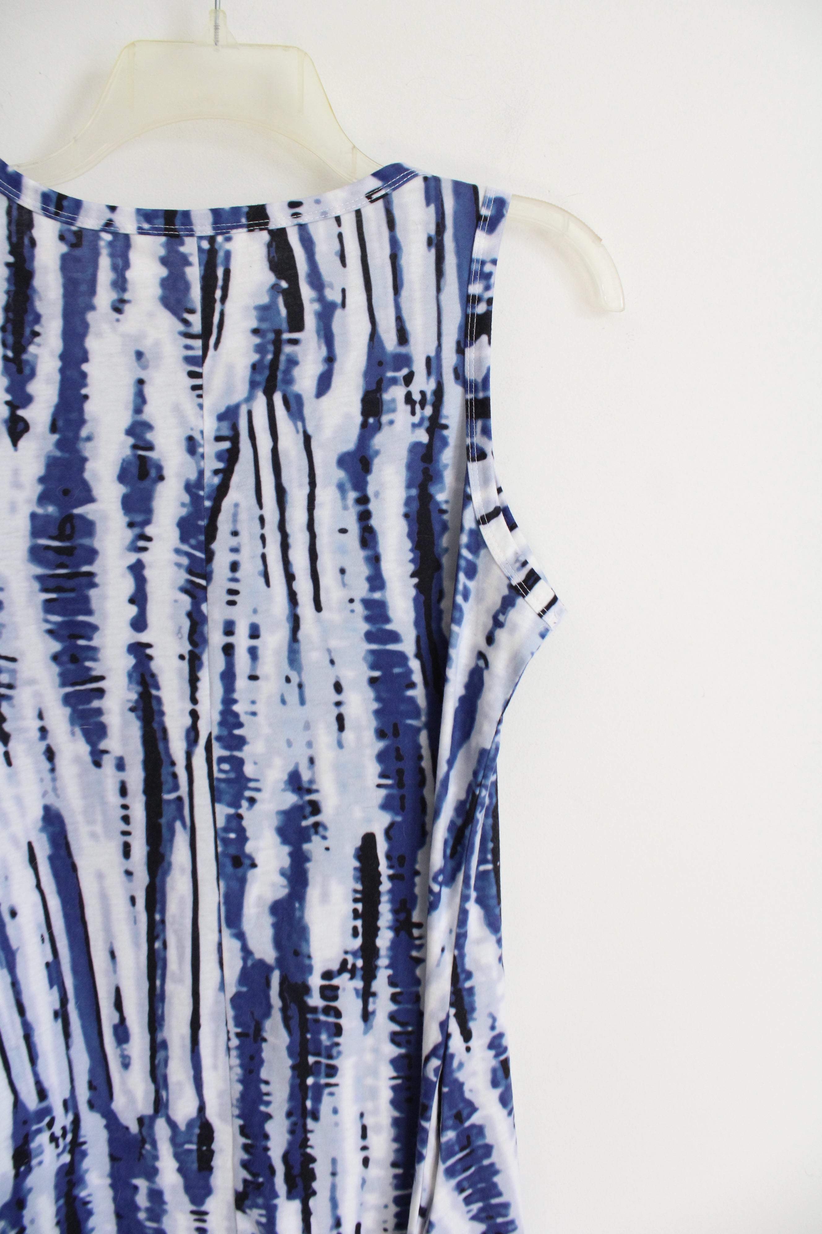 Blue & White Patterned Sleeveless Dress | S