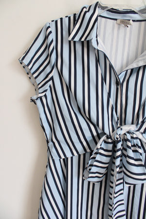 Kimi + Kai Blue & White Striped Front Tie Button Down Dress | XL