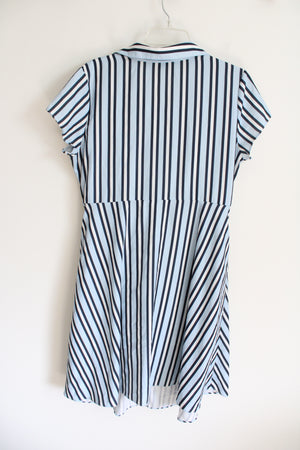 Kimi + Kai Blue & White Striped Front Tie Button Down Dress | XL