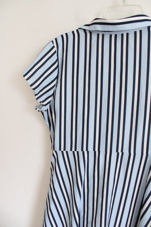 Kimi + Kai Blue & White Striped Front Tie Button Down Dress | XL