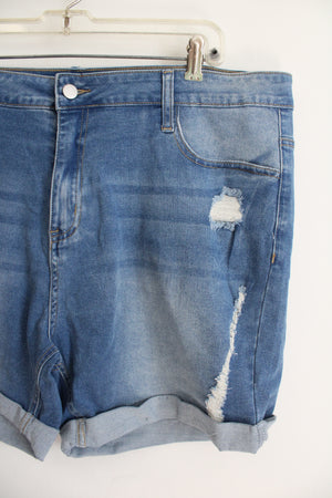 Light Wash Distressed Cuffed Shorts | 20W