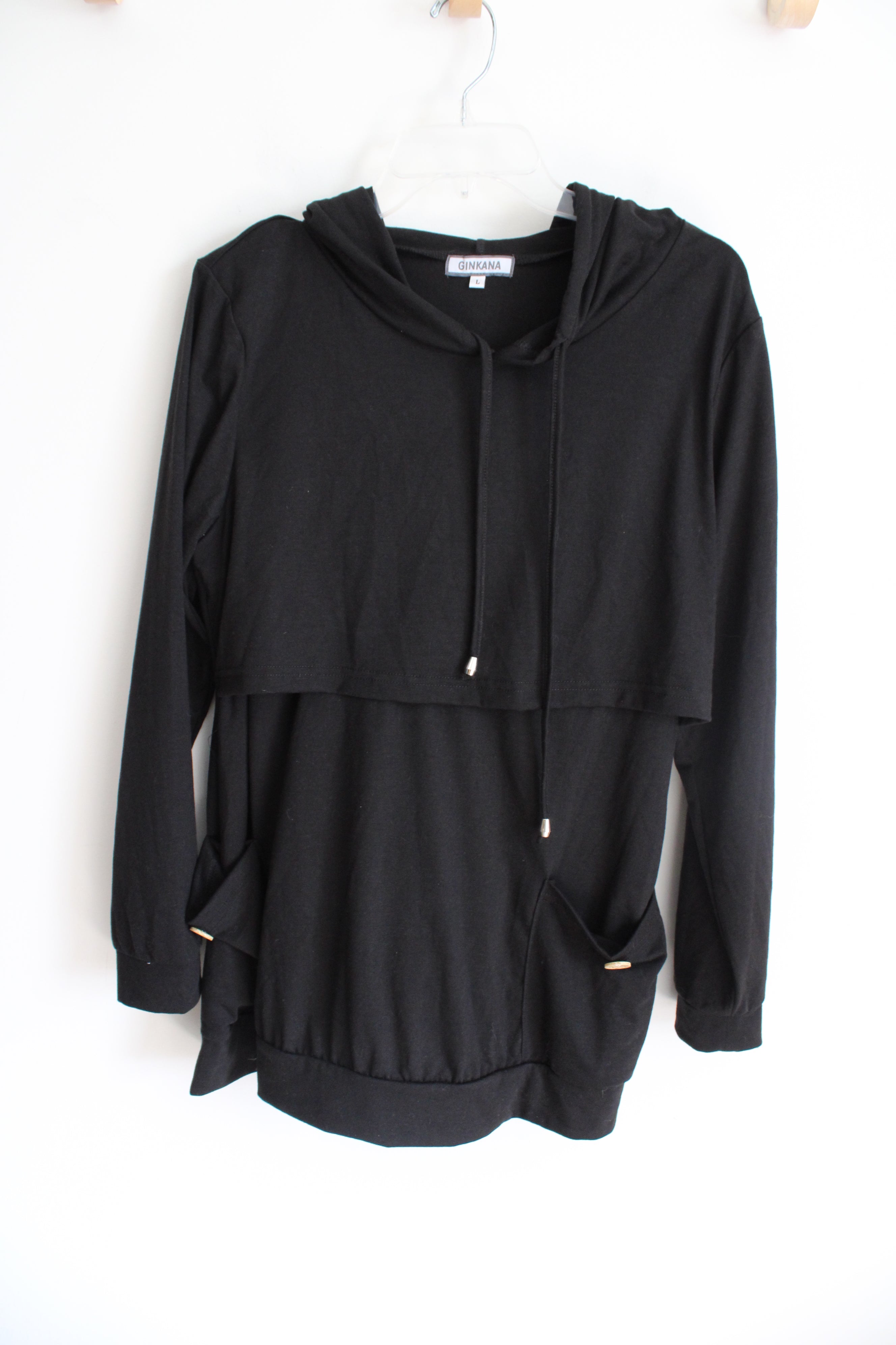 Ginkana Black Hoodie Layered Top | L