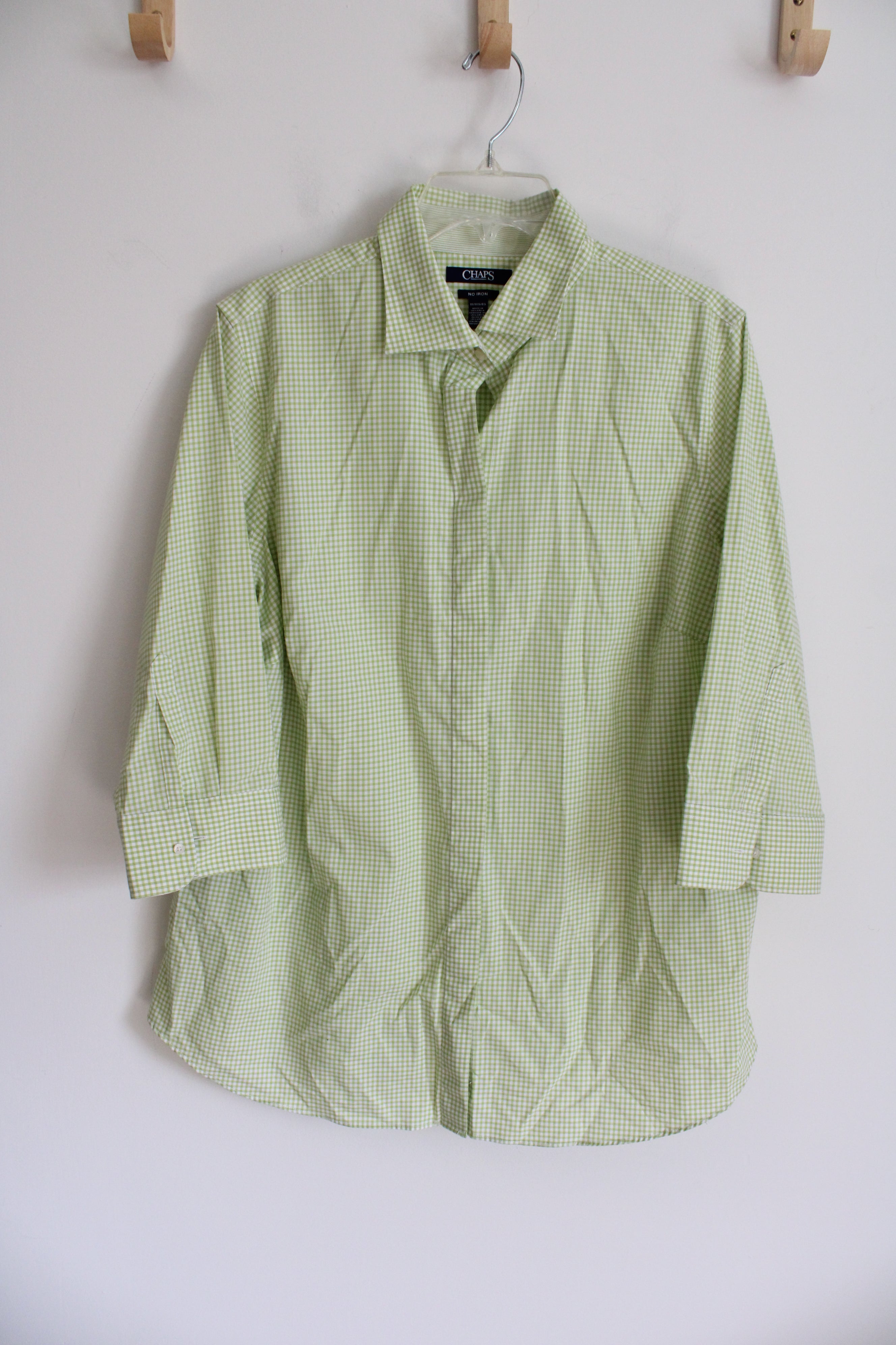 Chaps Green & White Gingham Button Down Top | 1X