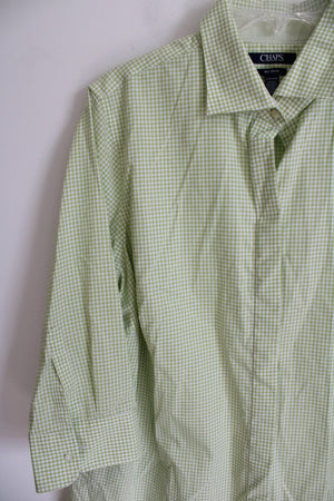 Chaps Green & White Gingham Button Down Top | 1X