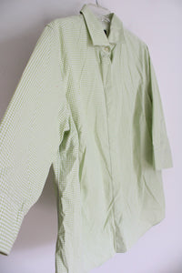 Chaps Green & White Gingham Button Down Top | 1X