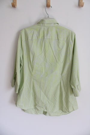 Chaps Green & White Gingham Button Down Top | 1X