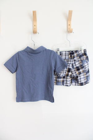 NEW Gymboree Blue Shirt & Plaid Short Set | 6-12 MO