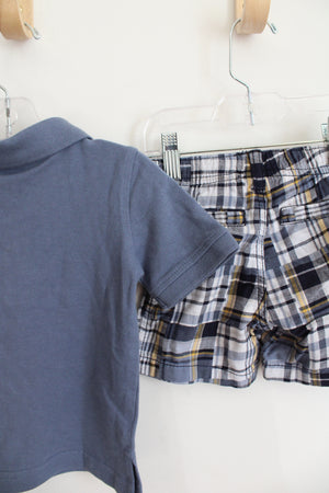 NEW Gymboree Blue Shirt & Plaid Short Set | 6-12 MO