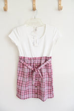 NEW No Comment White & Pink Plaid Dress | Youth L (14)