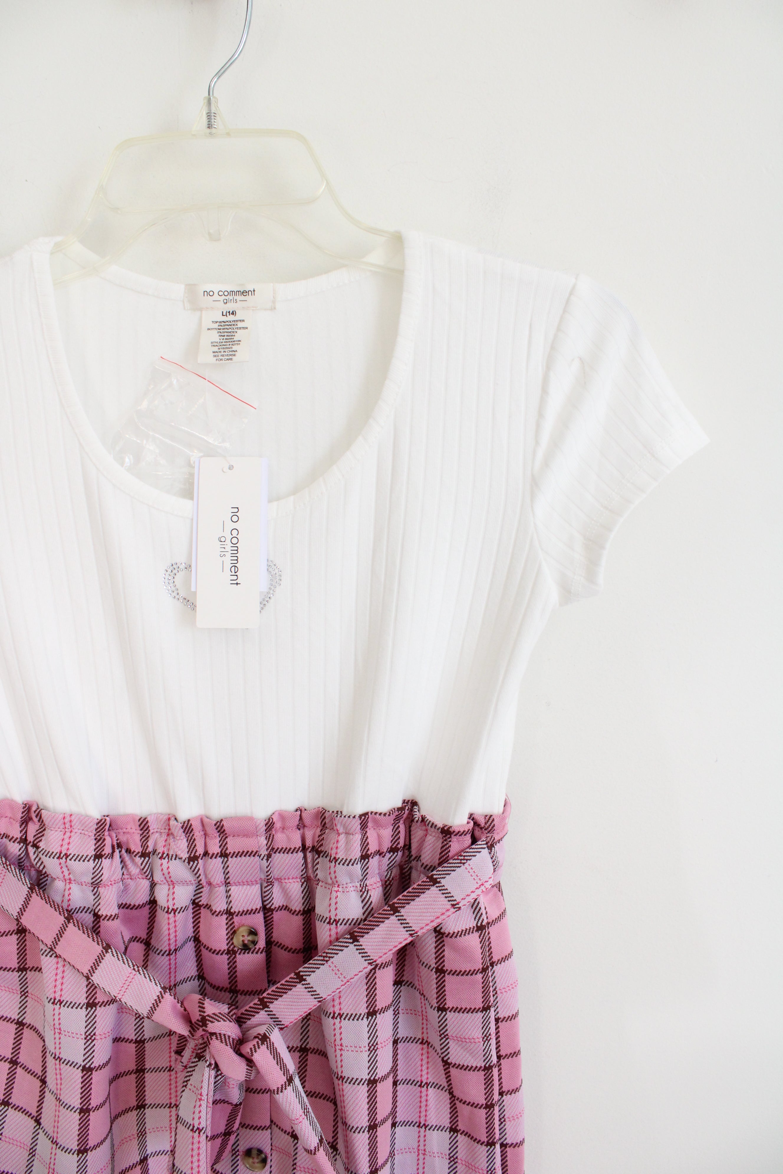 NEW No Comment White & Pink Plaid Dress | Youth L (14)