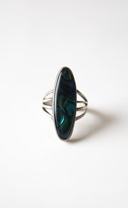 Abalone Blue Green Oblong Sterling Silver Ring | Size 6.5