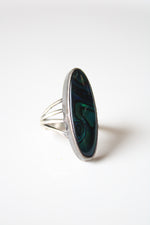 Abalone Blue Green Oblong Sterling Silver Ring | Size 6.5