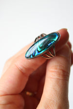 Abalone Blue Green Oblong Sterling Silver Ring | Size 6.5