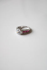 Ruby Band Crystal Solitaire Sterling Silver Ring | Size 6