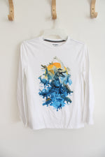 Old Navy White Dinosaur Long Sleeved Shirt | Youth L (10/12)